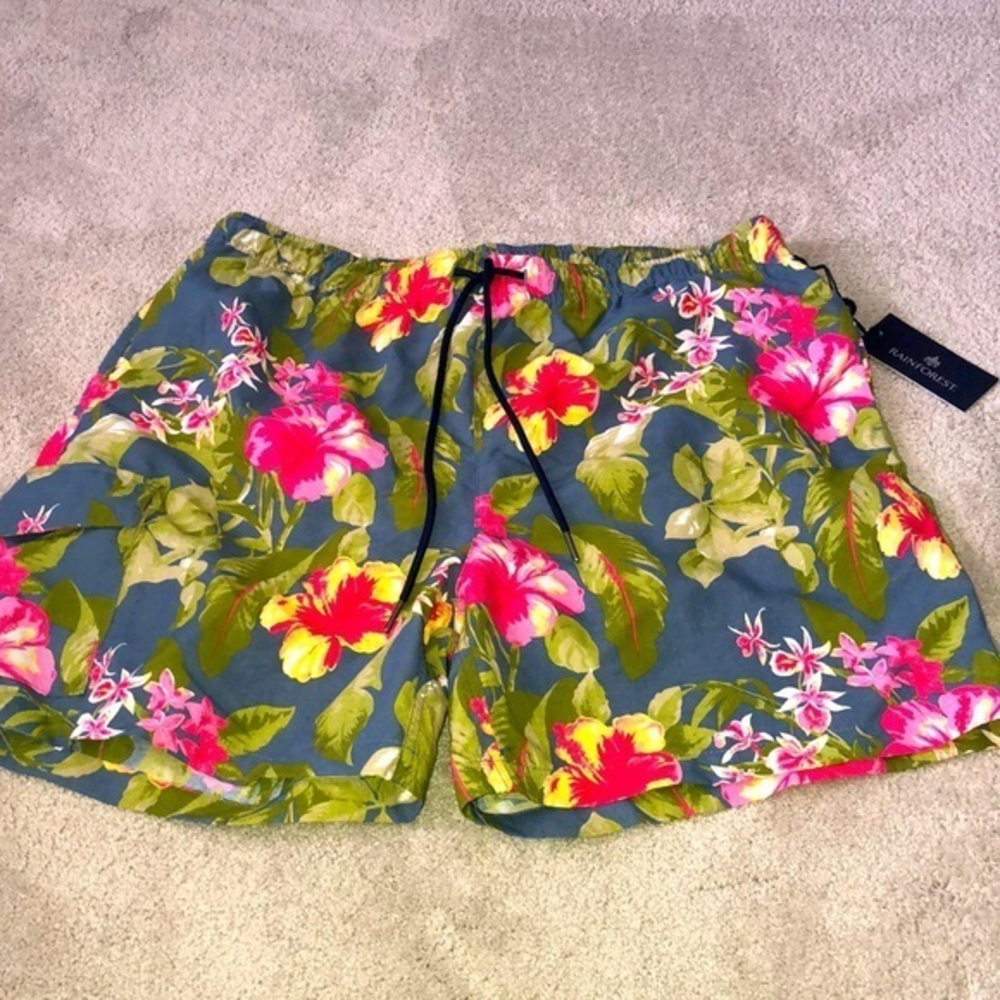 Mens‎ Large Swim Trunks Shorts Floral Hawaiian Print NWT Rainforest